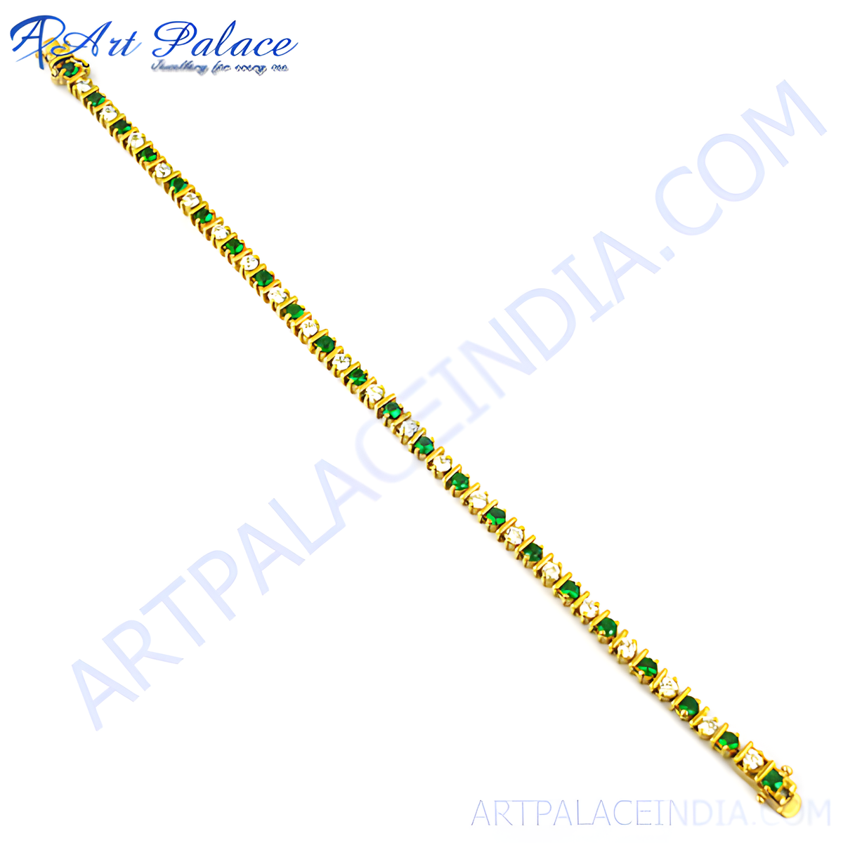 Gold plating tennis bracelet featuring alternating emerald and diamond gemstones, a classic and elegant jewelry piece