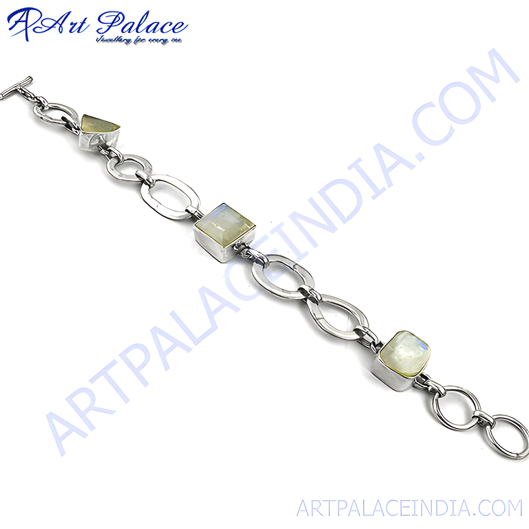 925 sterling silver moonstone bracelet featuring three square moonstone gemstones.