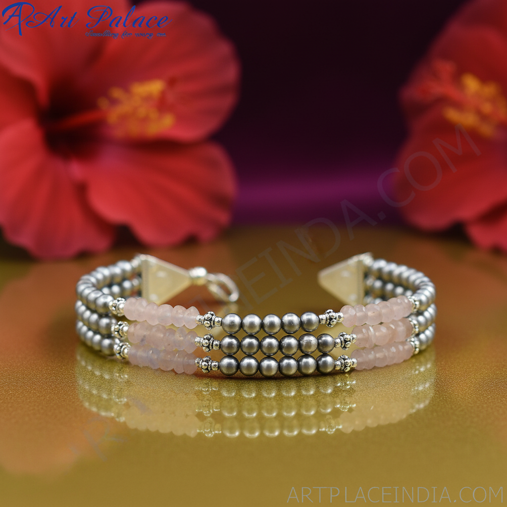 925 Silver Pearl & Rose Quartz Bracelet for Women | Gift