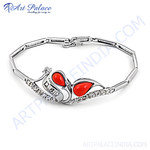 Load image into Gallery viewer, Silver bracelet with red coral gemstones. Elegant silver bracelet for women, perfect for gifting.
