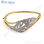 Load image into Gallery viewer, gold plating leaf bangle bracelet with sparkling cubic zirconia stones, perfect for women&#39;s fashion jewelry.
