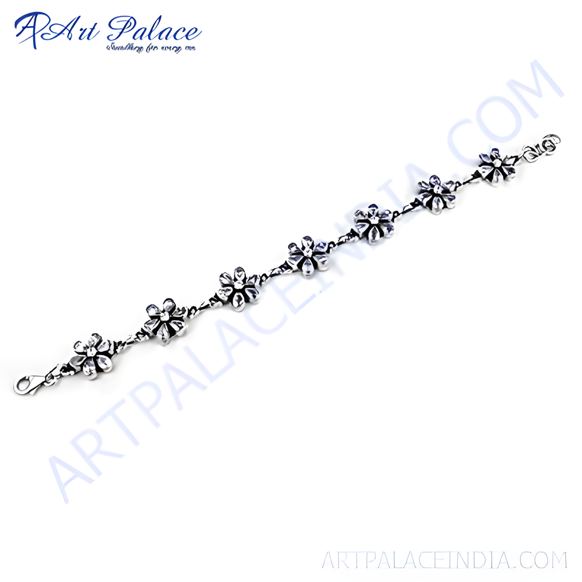 925 sterling silver floral chain bracelet for women on a white background