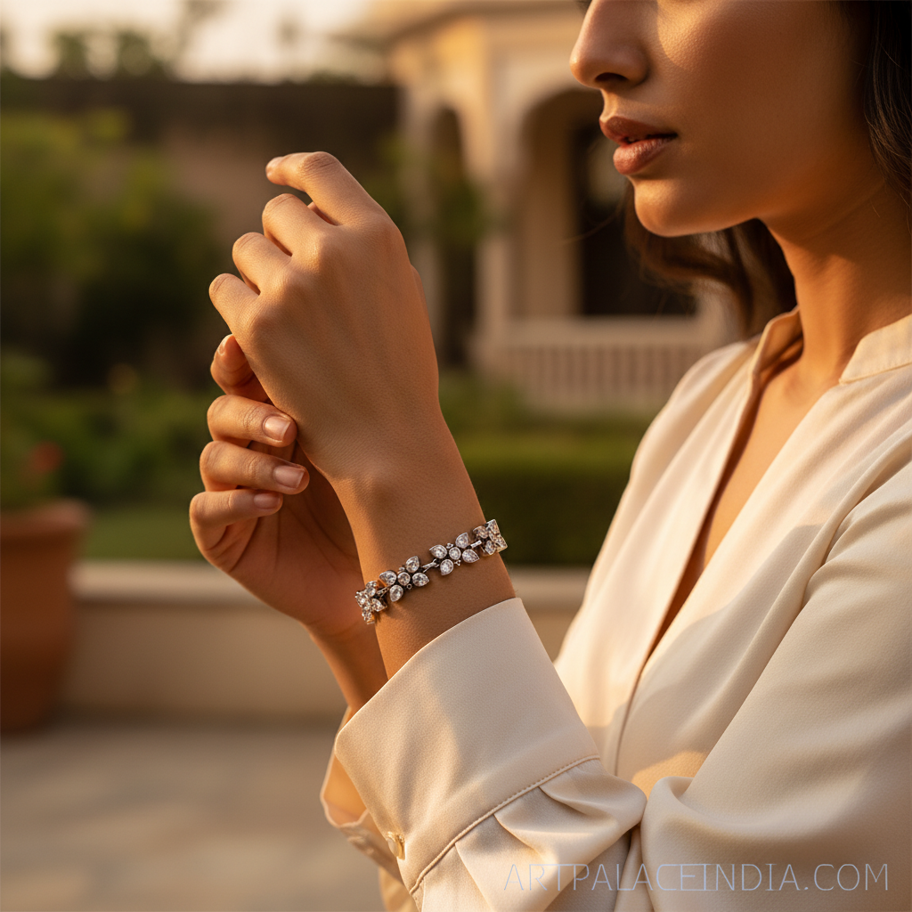 Silver Cubic Zirconia Flower Bracelet for Women | Party Wear