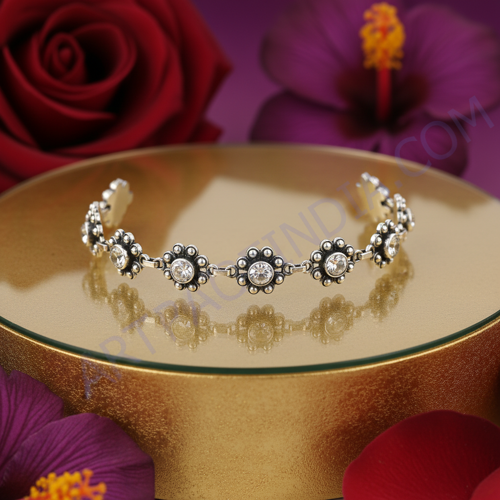 925 Silver Floral Bracelet for Women | Rhinestone Jewelry Gift