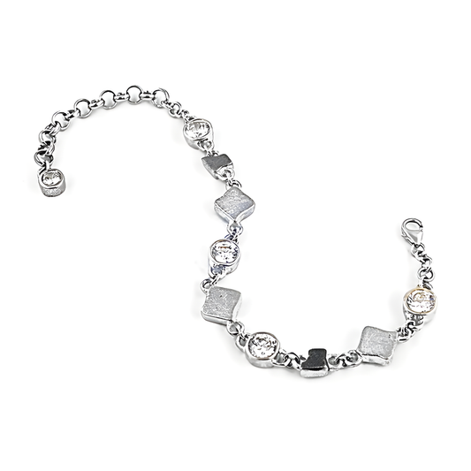 Elegant Spiral Designer Cubic Zirconia Gemstone Silver Bracelet