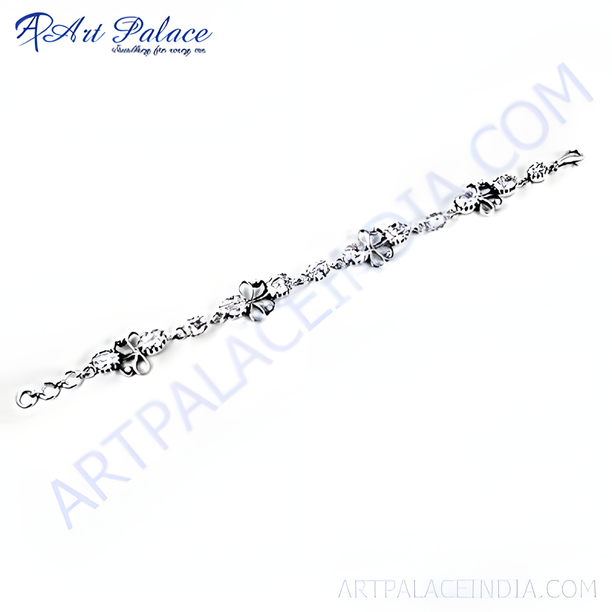 925 sterling silver floral design chain bracelet for women