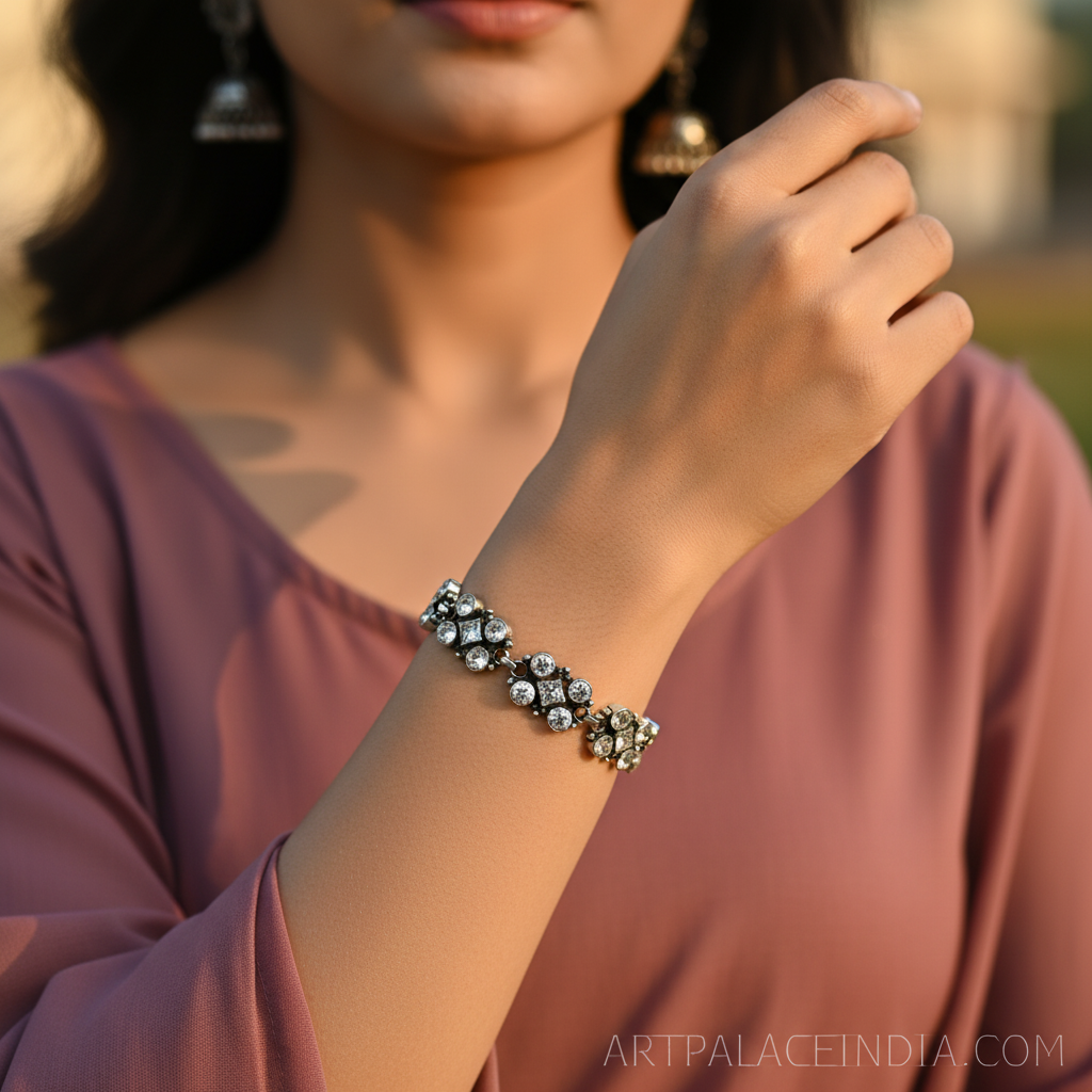 Silver Cubic Zirconia Bracelet for Women | Party Wear Jewelry