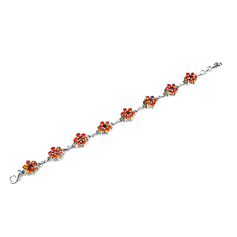 Orange CZ & Red CZ Gemstone Silver Bracelet Fancy Cz Bracelet Glitzy Cz Bracelet