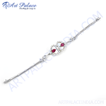 Load image into Gallery viewer, Sterling silver bracelet featuring heart-shaped ruby gemstones. A beautiful and elegant piece of jewelry.
