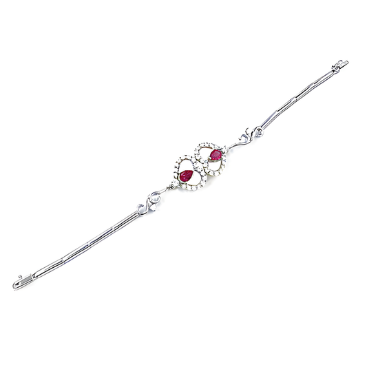 Designer Lovely Heart Shape Cubic Zirconia & Red Cubic Zirconia Gemstone Silver Bracelet Stylish Cz Bracelet Pretty Cz Bracelet