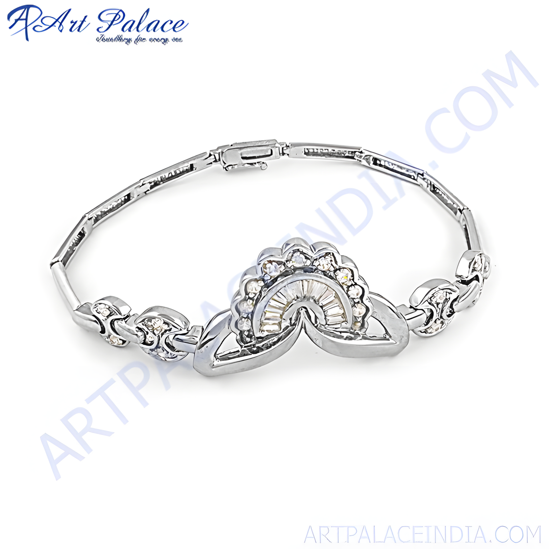Silver baguette diamond bracelet with sparkling diamonds for women.