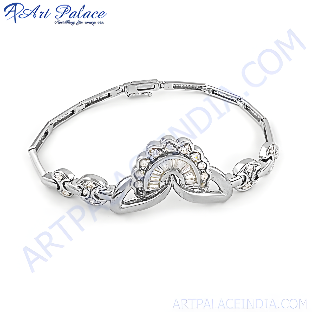 Silver baguette diamond bracelet with sparkling diamonds for women