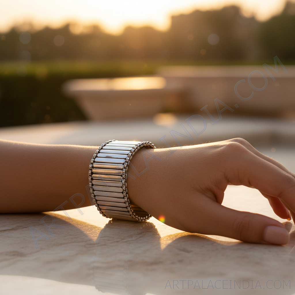 Silver rectangular link bracelet | art deco design for women