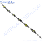 Load image into Gallery viewer, 925 sterling silver bracelet with green gemstones, elegant design, perfect for women
