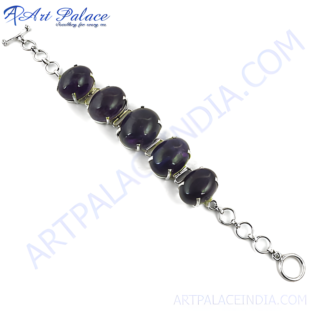 Silver Amethyst Bracelet for Women | Oval Stone Jewelry