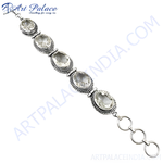 Load image into Gallery viewer, 925 sterling silver chain bracelet with oval clear quartz gemstones, a beautiful piece of jewelry.
