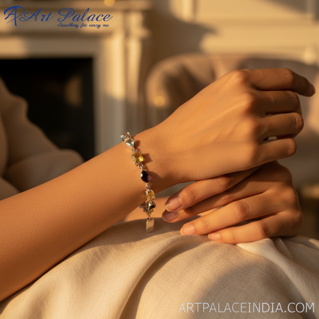 925 silver multi gemstone bracelet for women | daily wear