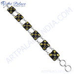 Load image into Gallery viewer, 925 sterling silver citrine bracelet with yellow gemstones. Elegant women&#39;s chain bracelet for everyday wear.
