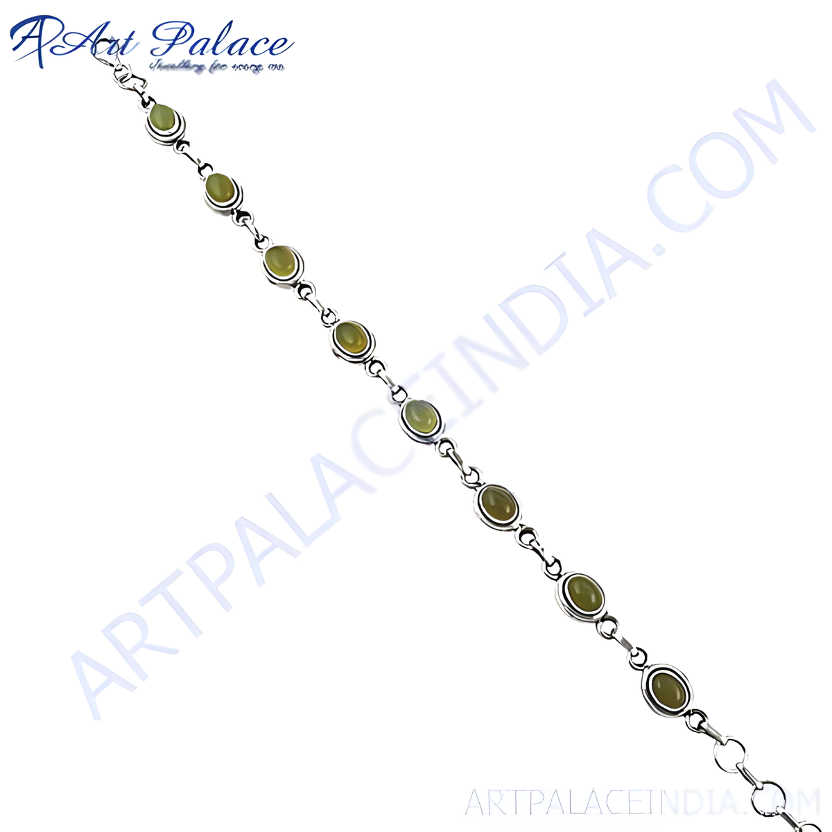 925 sterling silver chain bracelet with oval green gemstones, perfect for women
