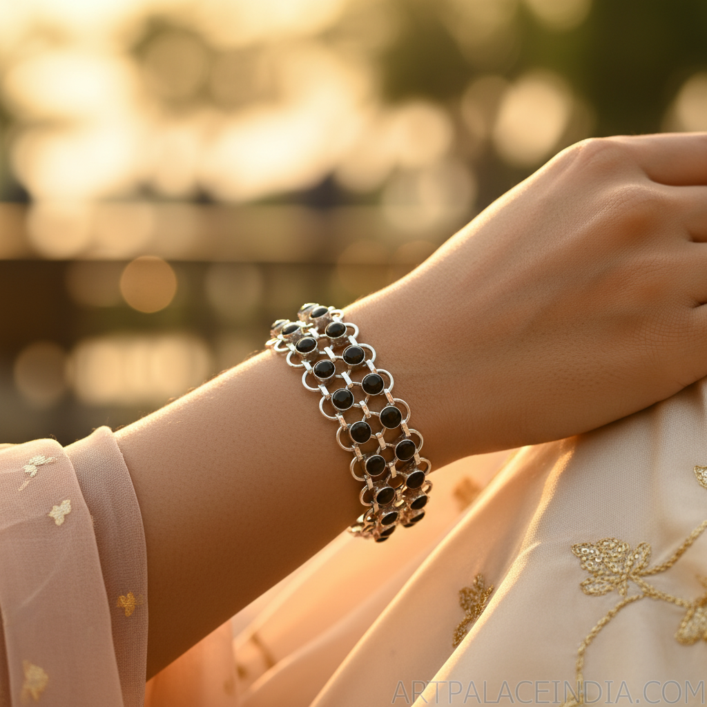 Silver green stone bracelet for women | daily wear jewelry