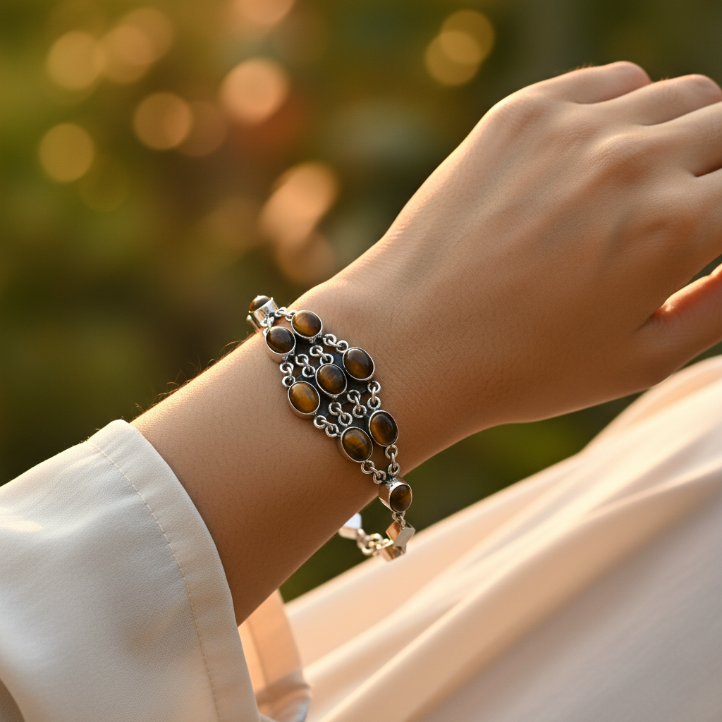 925 silver tiger eye bracelet for women | gemstone jewelry gift