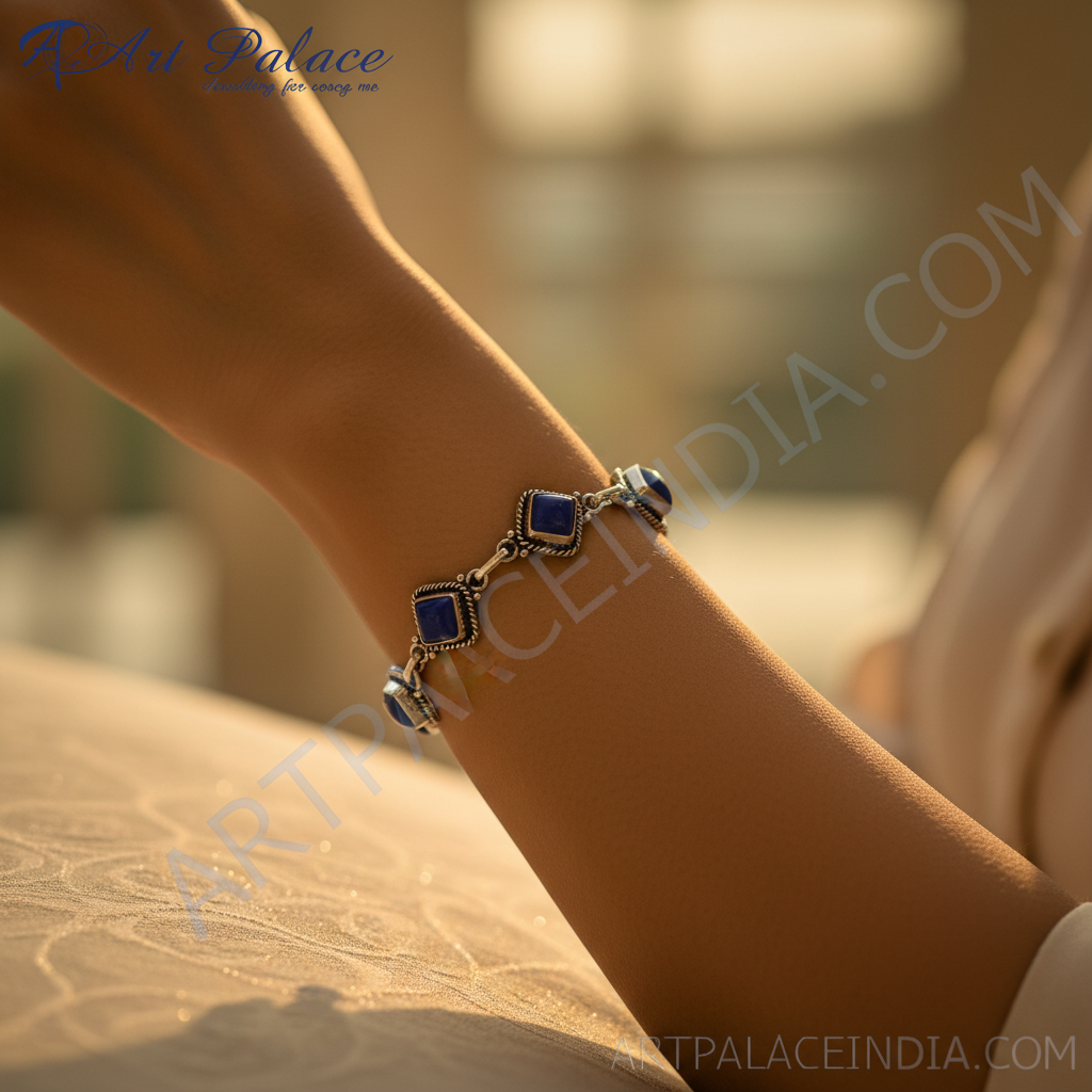 925 sterling silver blue gemstone bracelet for women