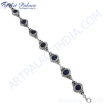 Load image into Gallery viewer, 925 sterling silver chain bracelet with oval blue gemstones
