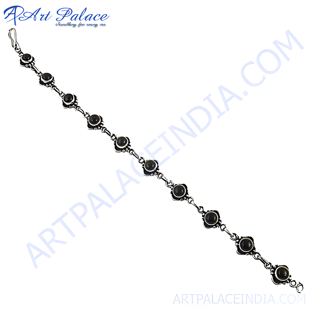 925 sterling silver bracelet featuring black gemstones, a stylish and elegant chain design