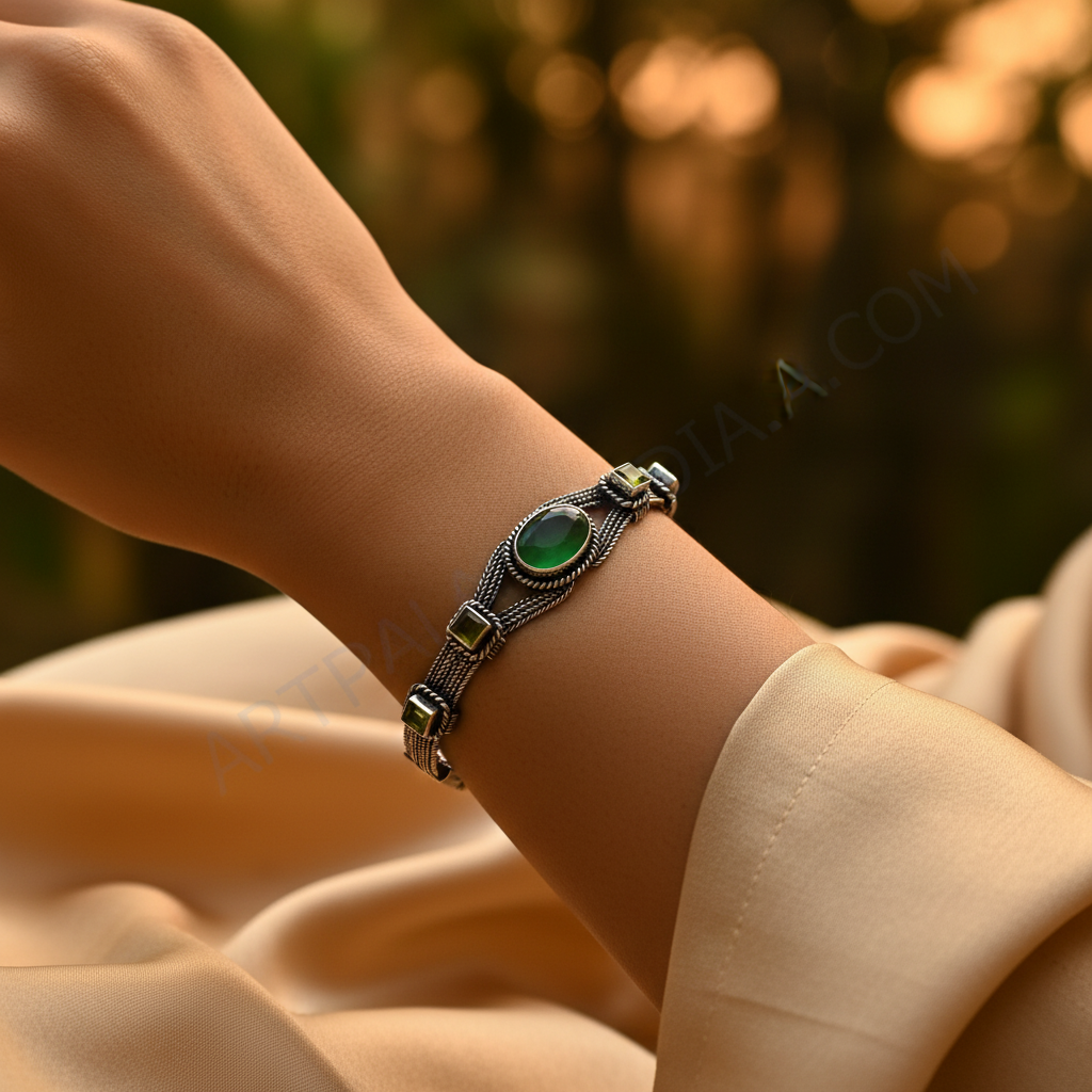 925 silver green stone bracelet for women | silver jewelry