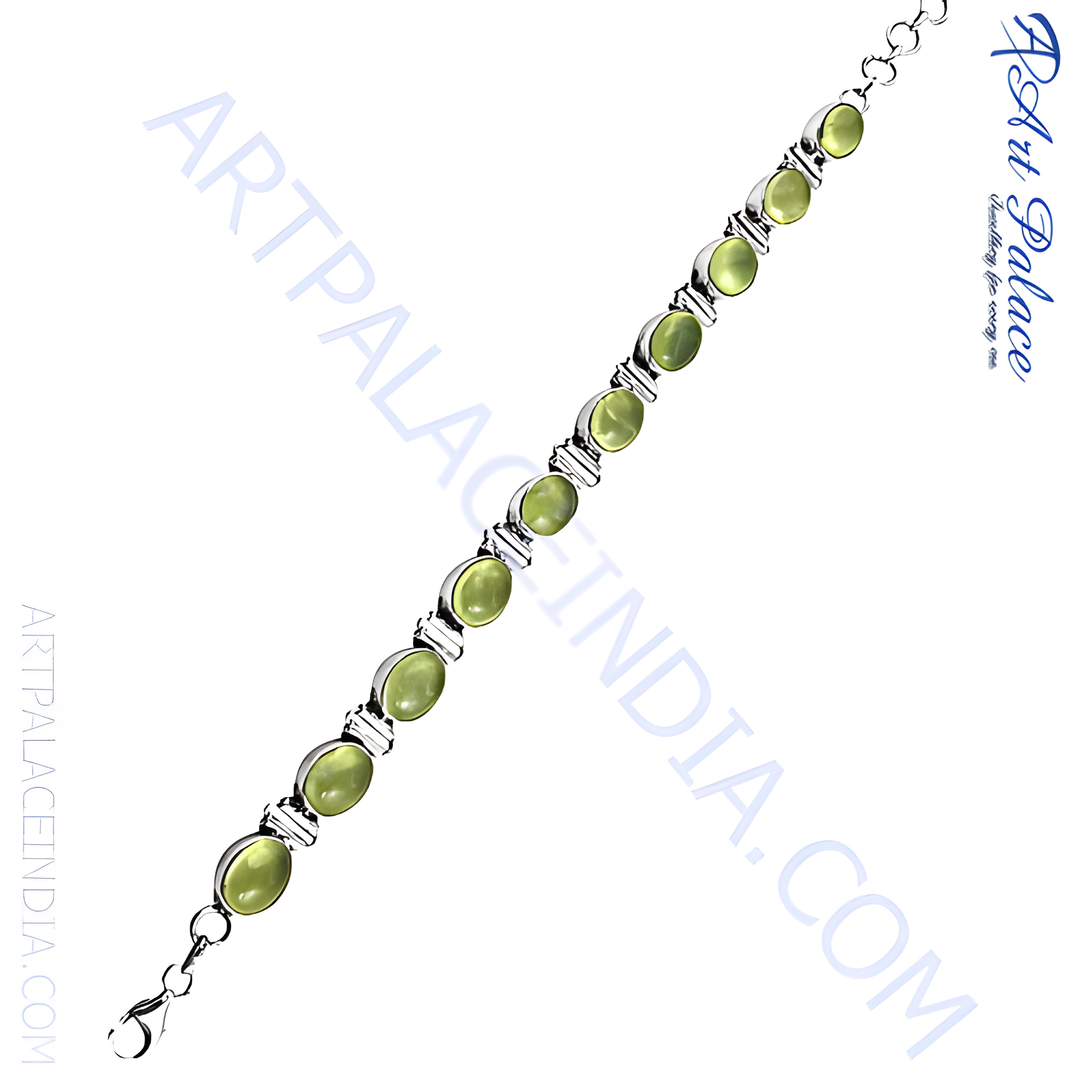 925 sterling silver peridot bracelet with oval green gemstones for women