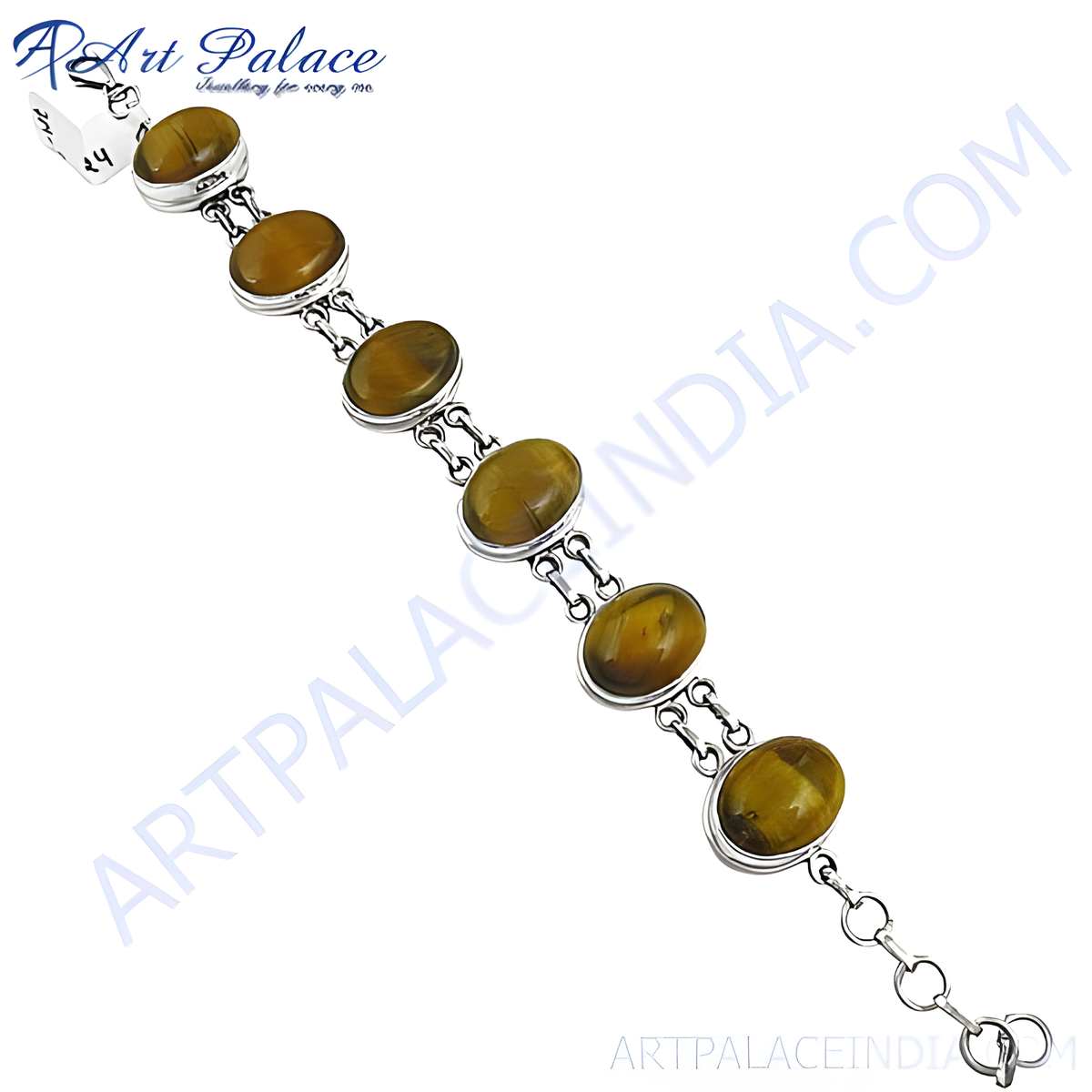 925 sterling silver chain bracelet with oval tiger eye gemstones in a silver setting