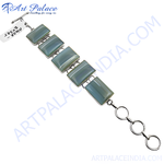 Load image into Gallery viewer, Silver agate stone bracelet featuring rectangular gray-green gemstones for women.
