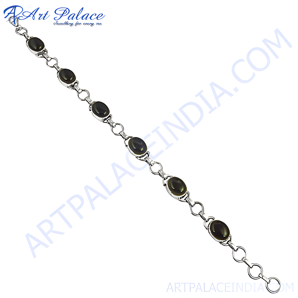 925 sterling silver chain bracelet with oval shaped black onyx stones, perfect for elegant wear