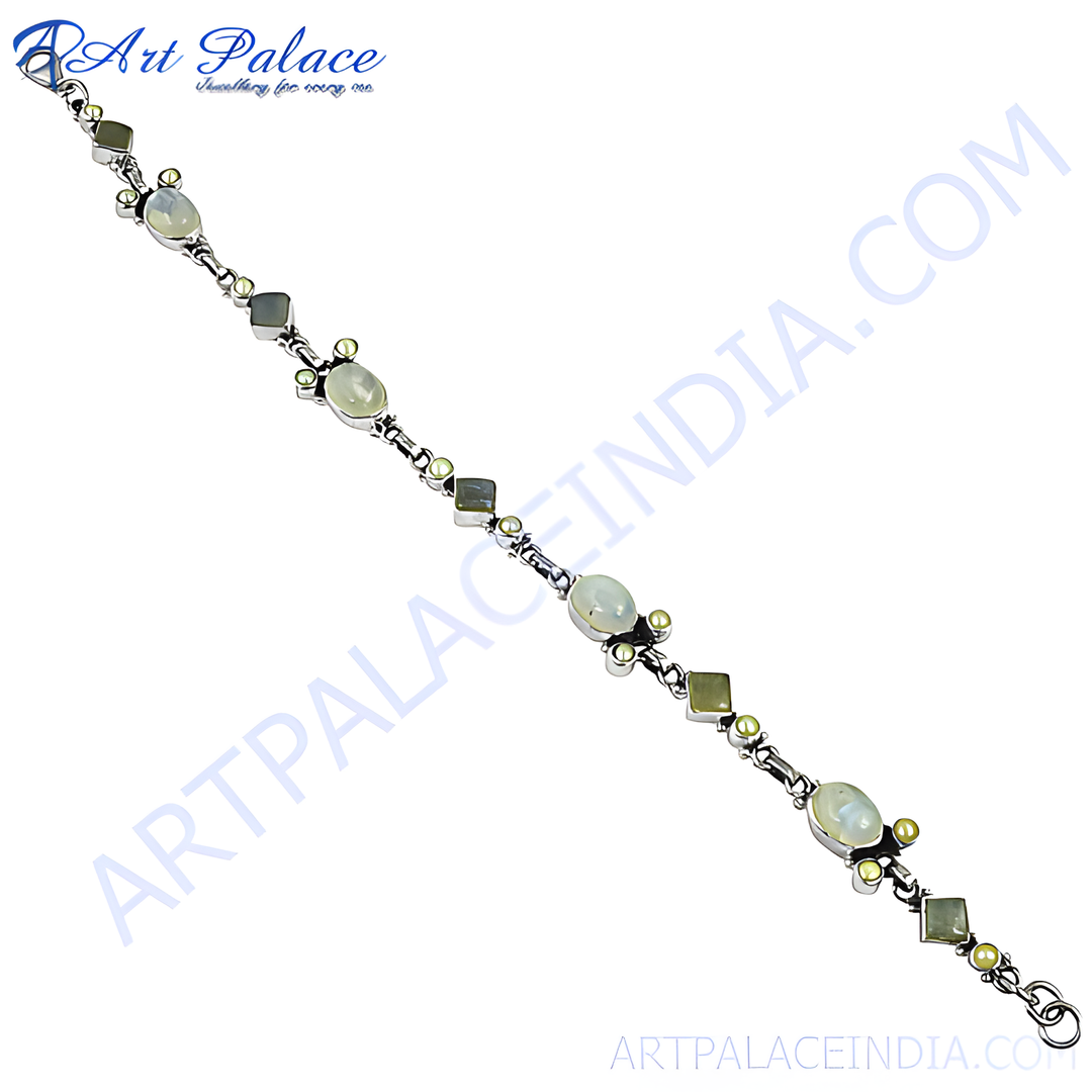925 sterling silver moonstone bracelet with oval and square gemstones.
