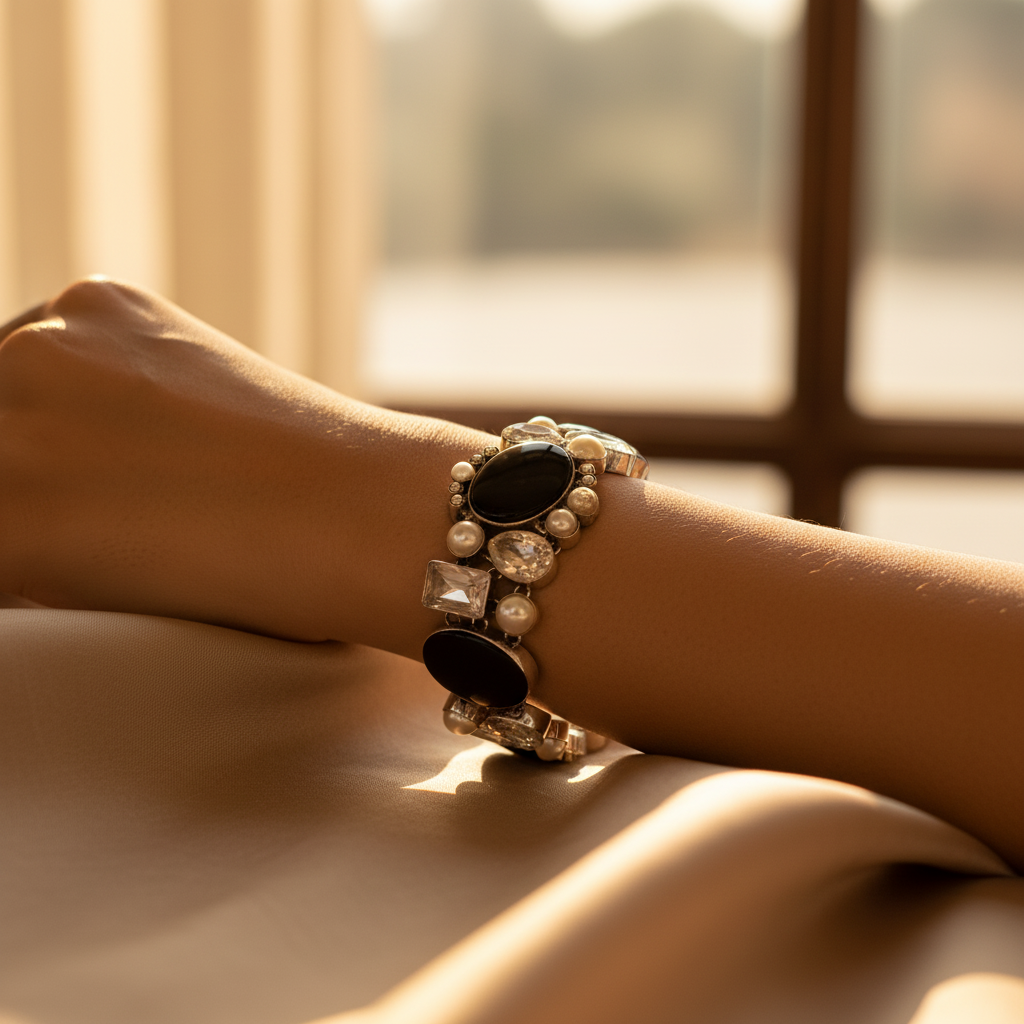 925 silver gemstone bracelet | onyx & citrine | for women