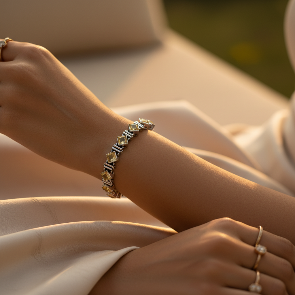 925 silver amethyst bracelet for women | square stone jewelry