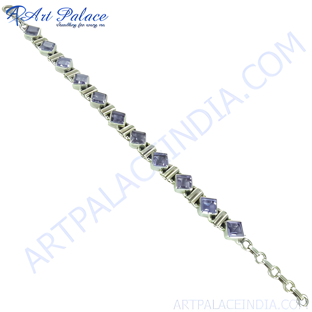 925 silver amethyst bracelet with square purple gemstones, perfect for women