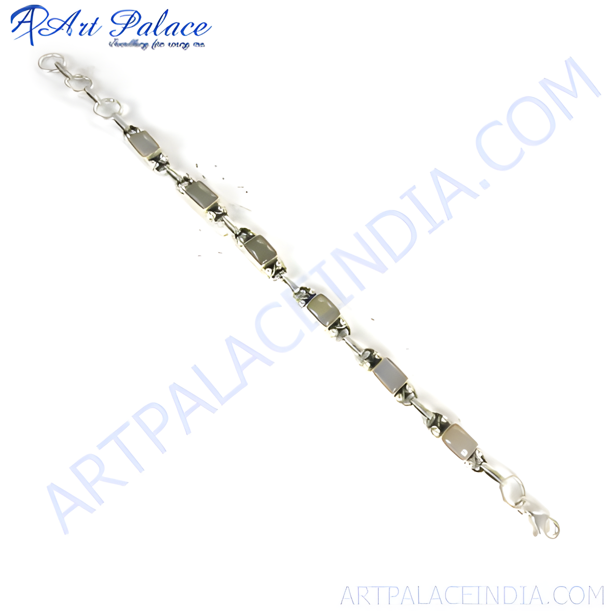 Silver chain bracelet with rectangular stone elements