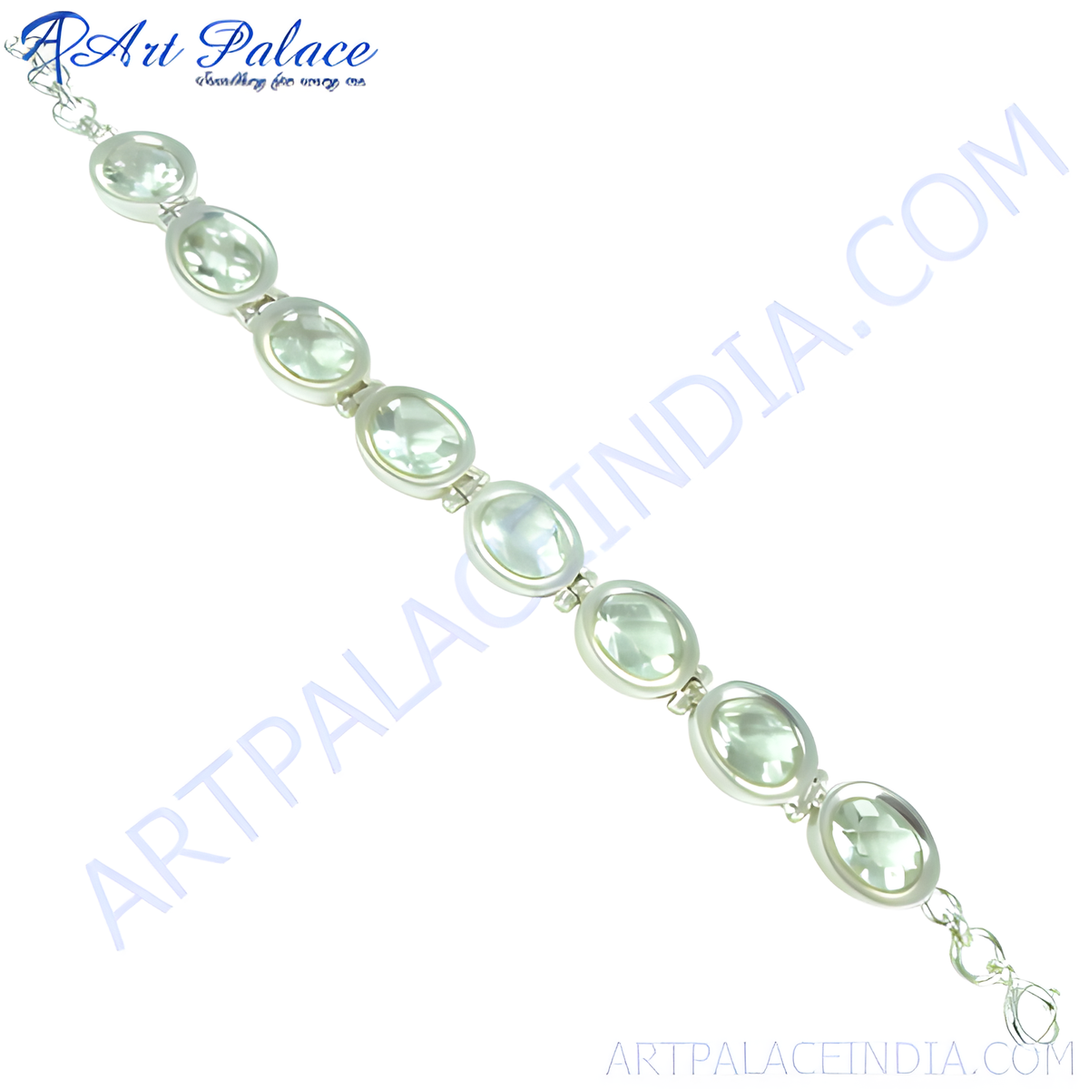 925 sterling silver chain bracelet with oval shaped green amethyst gemstones