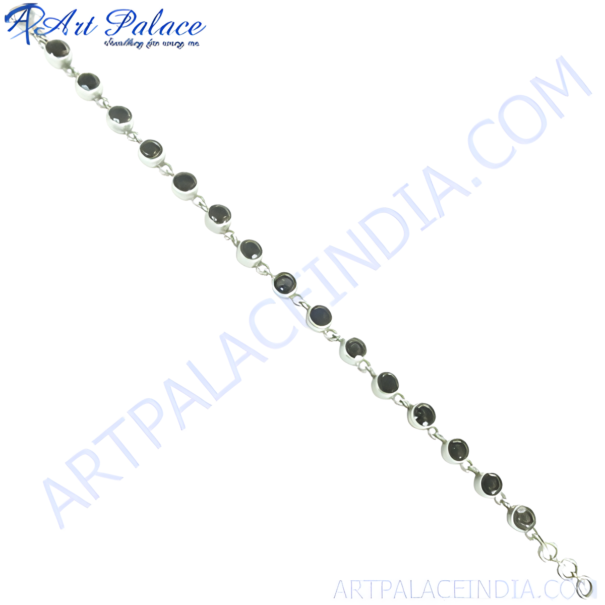 925 sterling silver chain bracelet with round black onyx gemstones, a perfect daily wear accessory