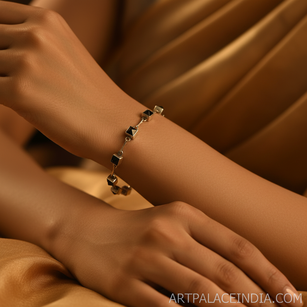 925 silver black square gemstone bracelet for women | gift