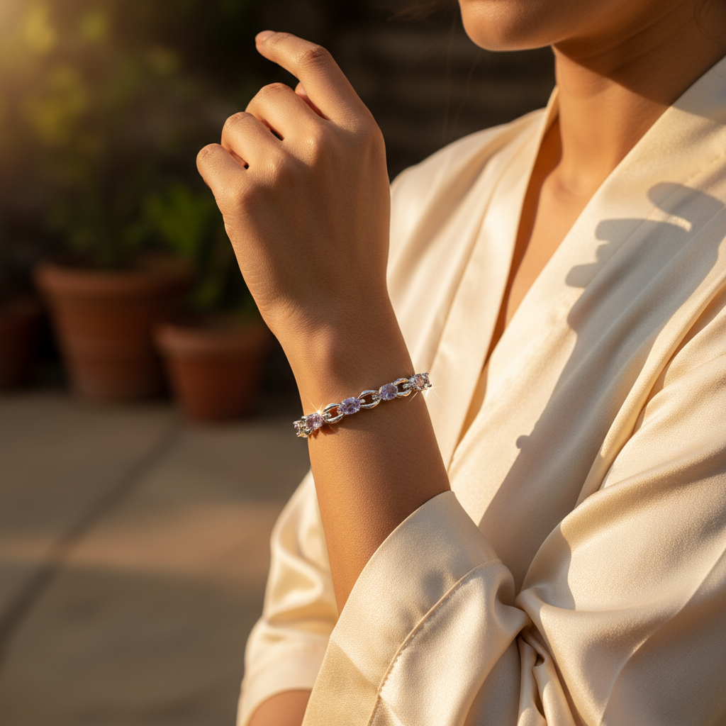 Silver Bracelet with Amethyst Gemstones for Women | Gift Jewelry