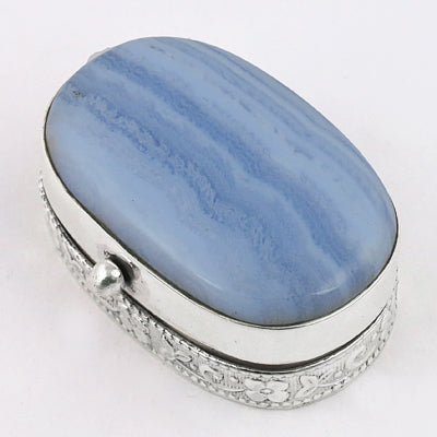 Silver blue agate pill box | gemstone jewelry gift