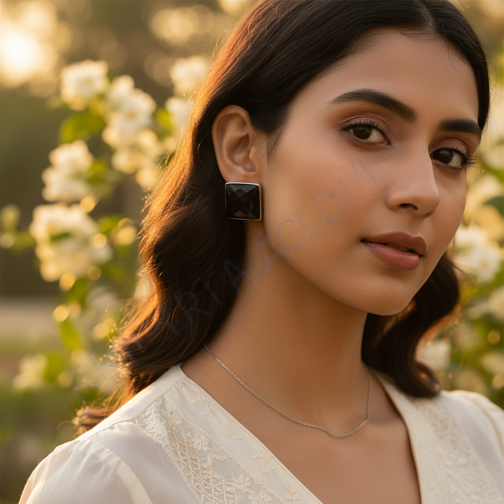 925 silver black onyx square stud earrings | women's jewelry