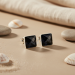 将图像加载到图库查看器中， 925 Silver Black Onyx Square Stud Earrings | Women's Jewelry
