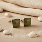 Load image into Gallery viewer, Silver Cufflinks with Green Stone for Men | Formal Wear
