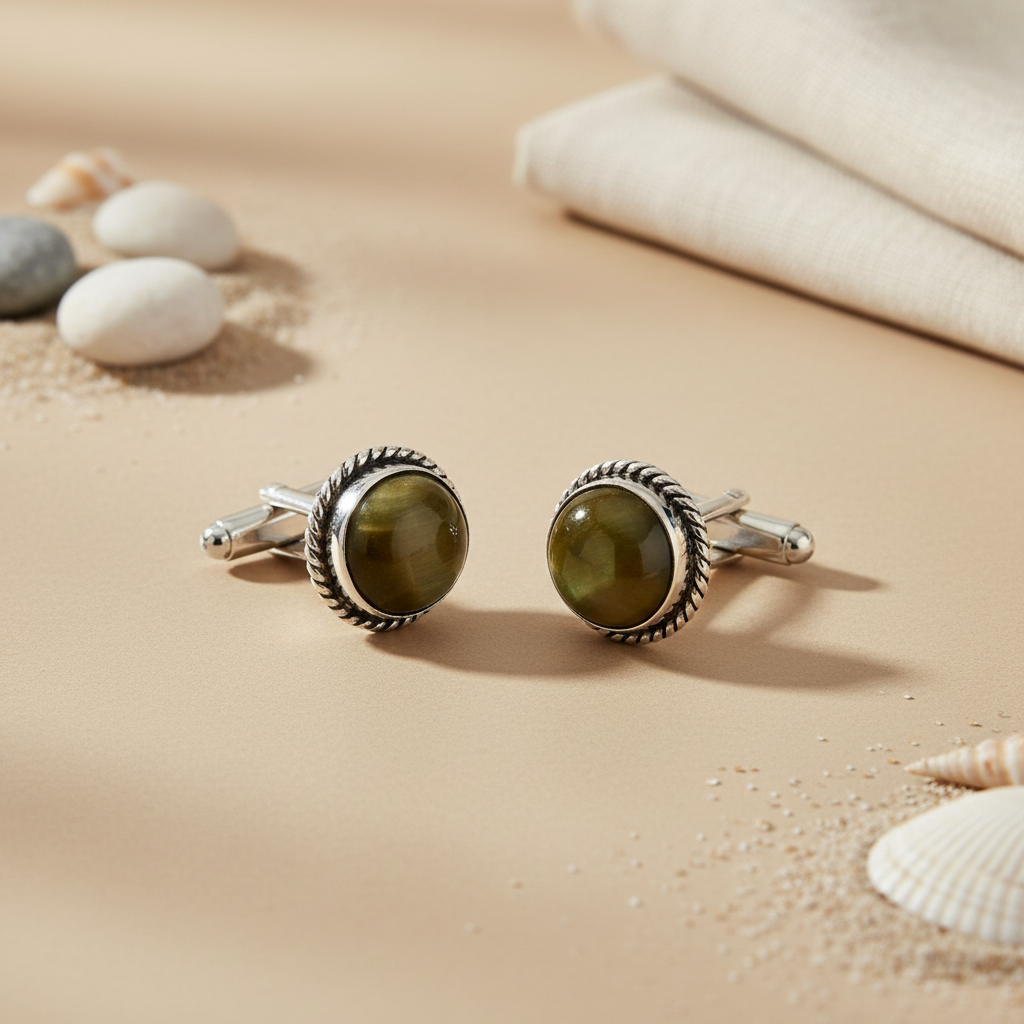 Silver Cufflinks with Gemstone | Formal Wear Accessories