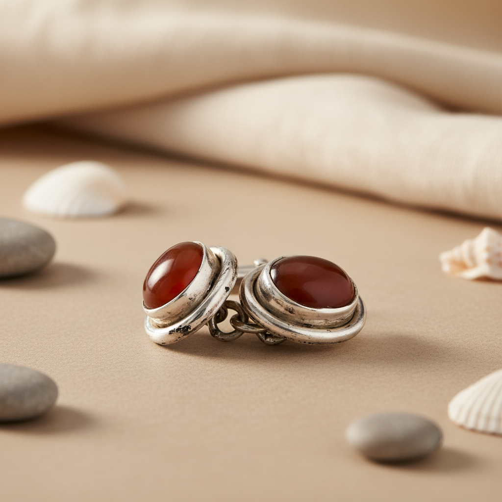 Silver Carnelian Cufflinks for Men | Formal Jewelry Gift