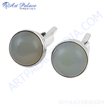 Load image into Gallery viewer, Silver cufflinks featuring round gray gemstones. Perfect for formal events and business wear. Classic and elegant design.
