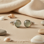 将图像加载到图库查看器中， Silver Cufflinks with Gray Gemstone | Men's Wedding Gift
